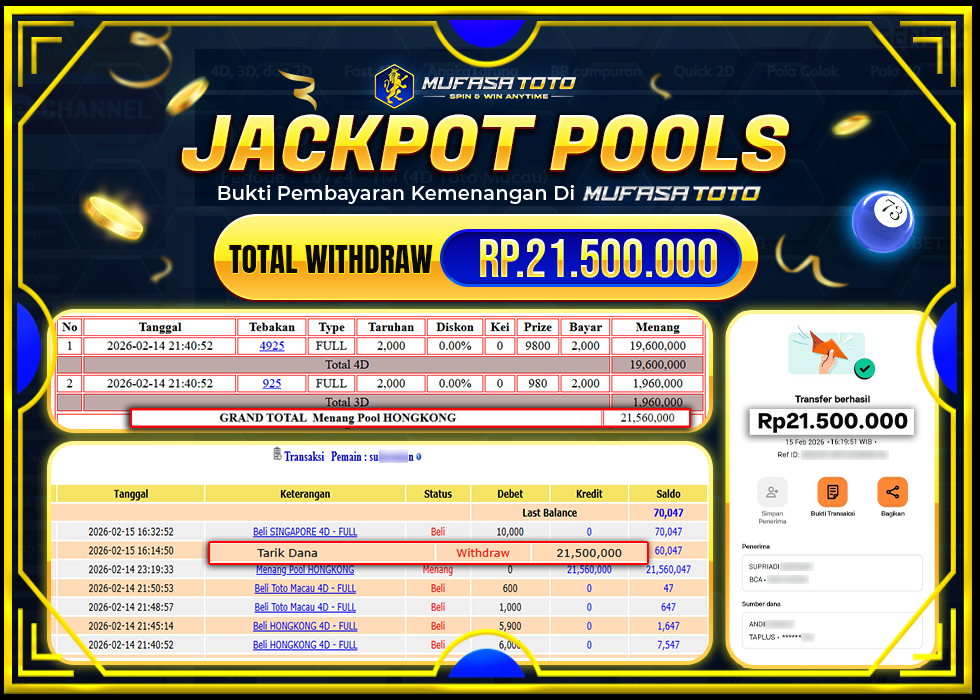 MUFASATOTOJACKPOT POOL HONGKONG Rp 21.500.000 | LUNAS